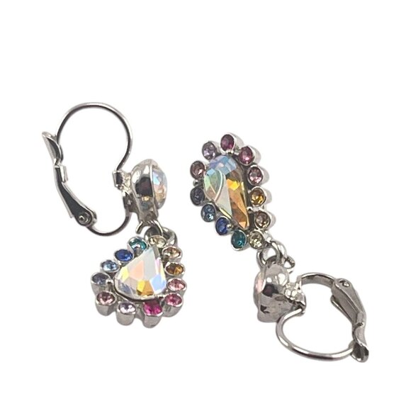 Kirks Folly Swarovski Crystal Leverback Earrings Rainbow Rhinestones Dangle Retr - Picture 4 of 11